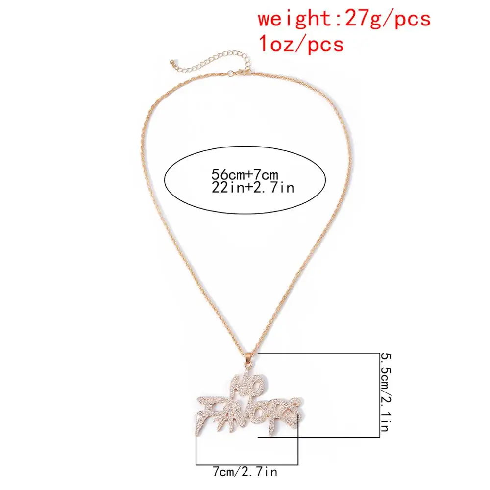 

Lacteo Iced Out Paved Rhinestones NO FOVARS letter Pendant Necklace Miami Curb Cuban Chain Jewelry Rapper Necklaces For Men