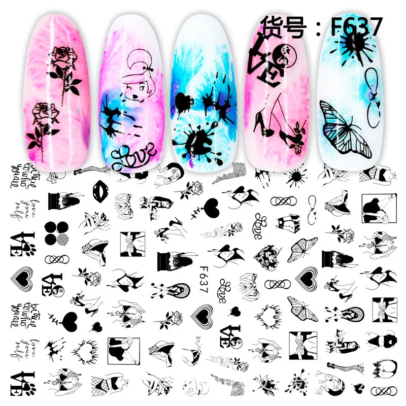 

3D Nail Sticker Geometry Lady Body Nail Art Decorations Foil Love Heart Design Nails Accessories Fashion Manicure Stickers