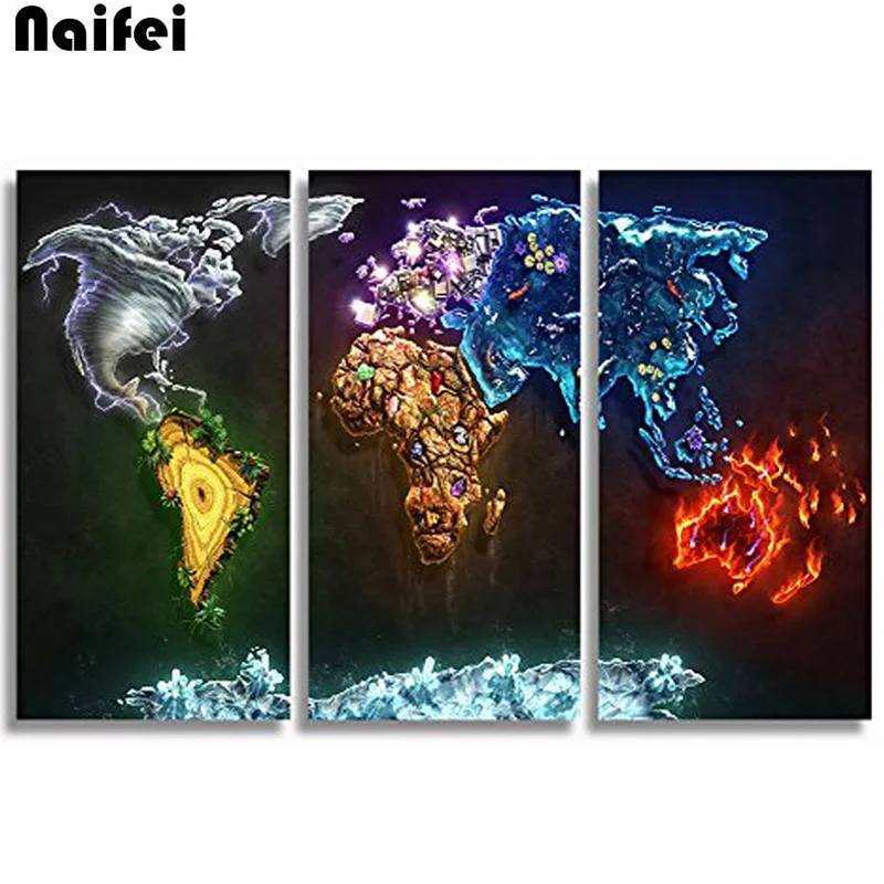 5D DIY Алмазная картина Триптих &quotАбстрактная Карта мира Картина&quot Домашний декор