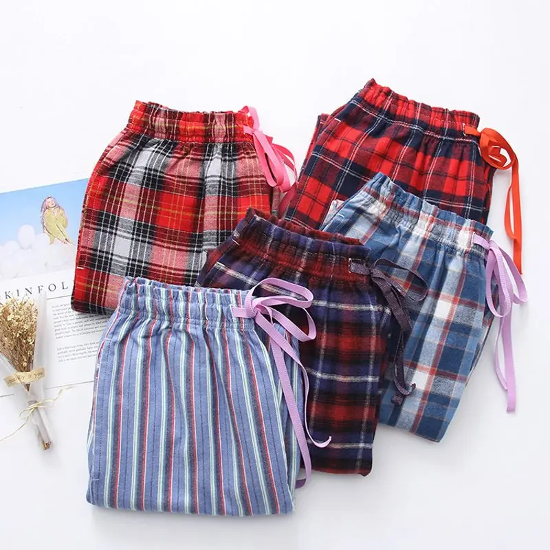 

Весна 2020, женские штаны для сна из 100% хлопка, женские свободные зеленые брюки, одежда для сна, брюки, Женская клетчатая одежда для отдыха XXL