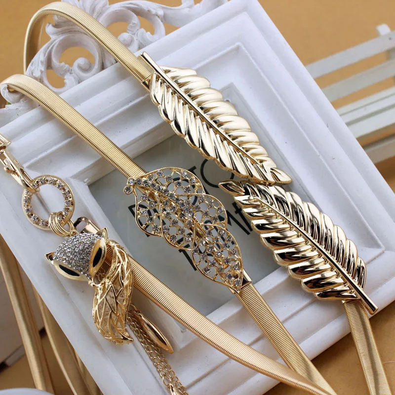 

Women's Clothing Skirt Accessories Elastic Waist Band Ladies Metal Elastic Leaf Belt Floral