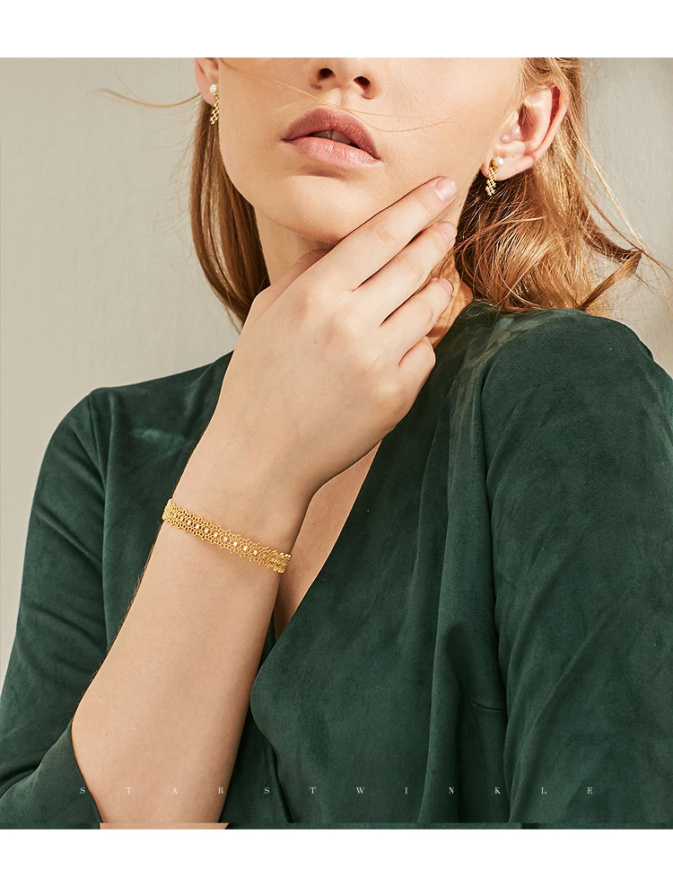 V-Owl Винтажный Золотой медный браслет инкрустированный цирконием Открытый