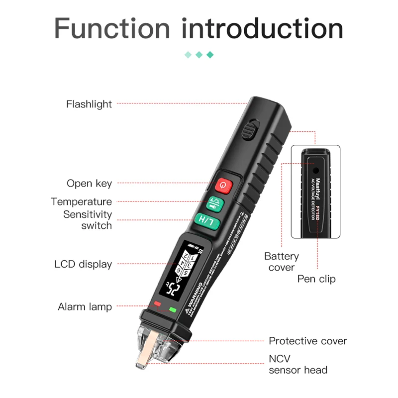 Non-Contact AC Voltage Detector Electrical Tools LCD Visual Smart Indicator Tester Pen Test 12-1000V | Инструменты
