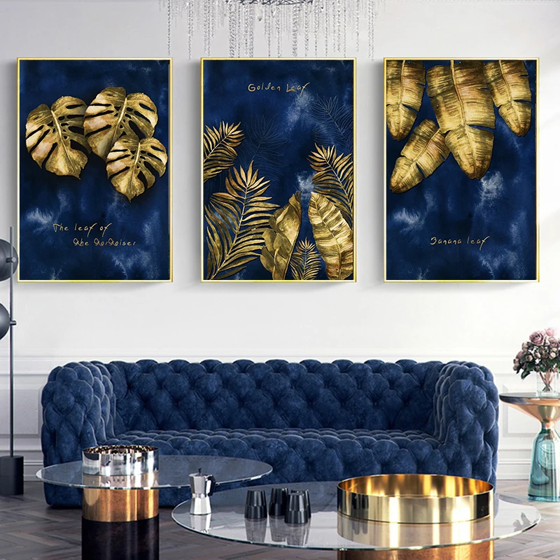 

Abstract Golden Plant Leaf Poster Banana Manstera Wall Art Print Nordic Canvas Painting Pictures Modern Living Room Decoration