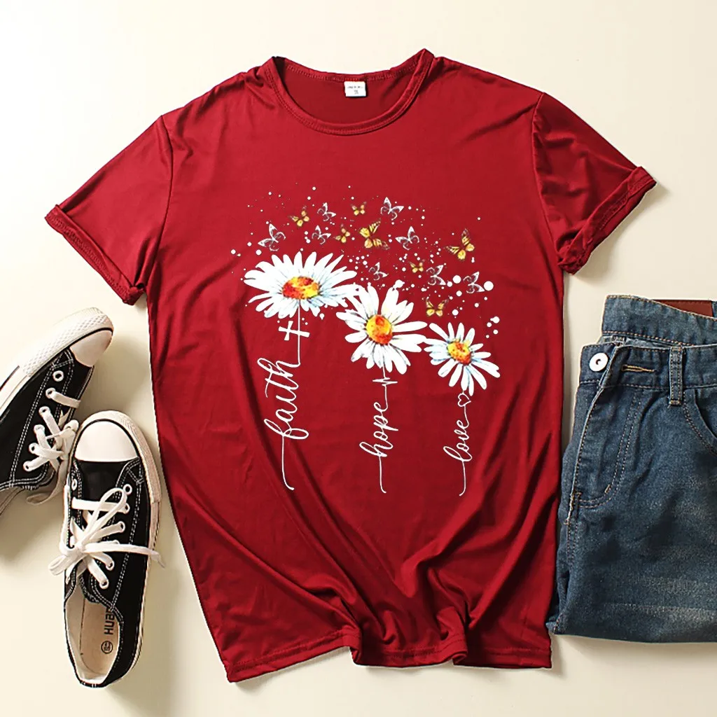 Женская футболка с принтом бабочки и хризантемы Повседневная летняя коротким