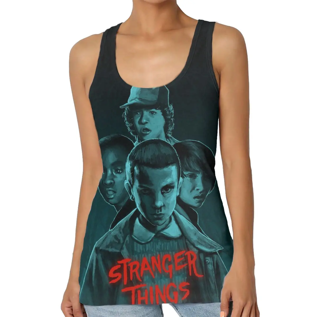 

Майка женская летняя без рукавов с круглым вырезом