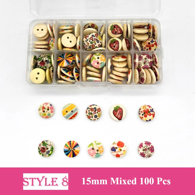 150 Pcs 10-15 mm Resin/Wooden Buttons 2 Holes 15mm Mixed Wood Buttons Sewing Accessories for Clothing Decoration DIY Boxed - Цвет: 8