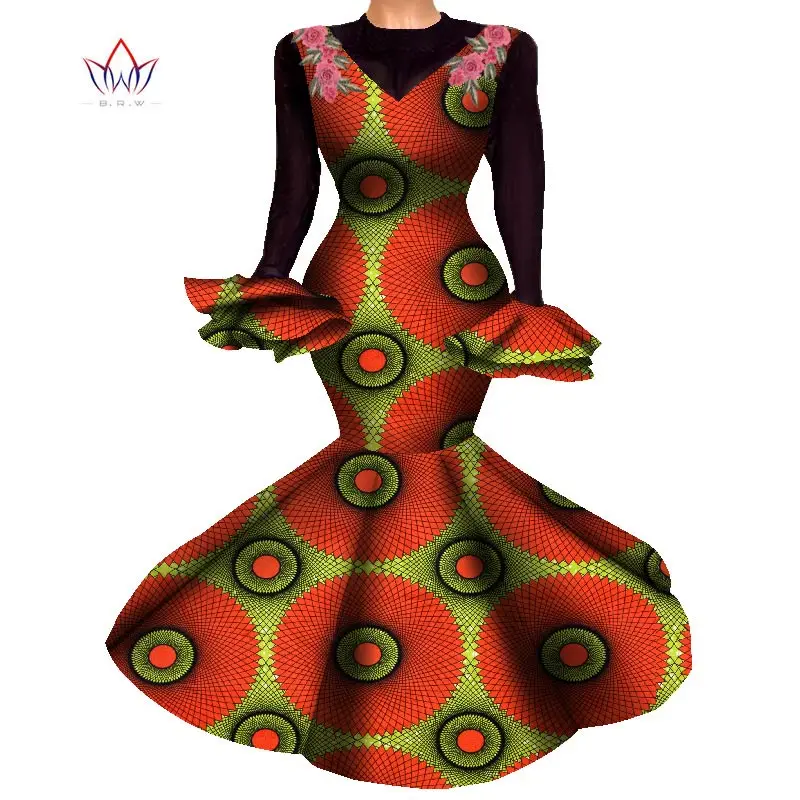 2020 Long African Dresses For Women Dashiki Nigeria Traditional Wedding Dress Bazin Riche Wax Ankara Dress Full Sleeve WY7827