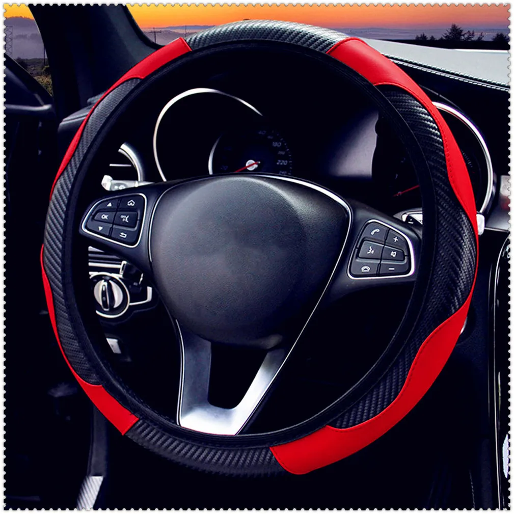 Автомобильный чехол на руль из искусственной кожи углеродного волокна для Fiat Punto