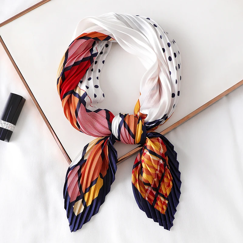 

2022 New Lady Hair Scarf Crinkle Print Silk Scarves Square Shawl and Wraps Women Bandana Fashion Female Headkerchief Foulard