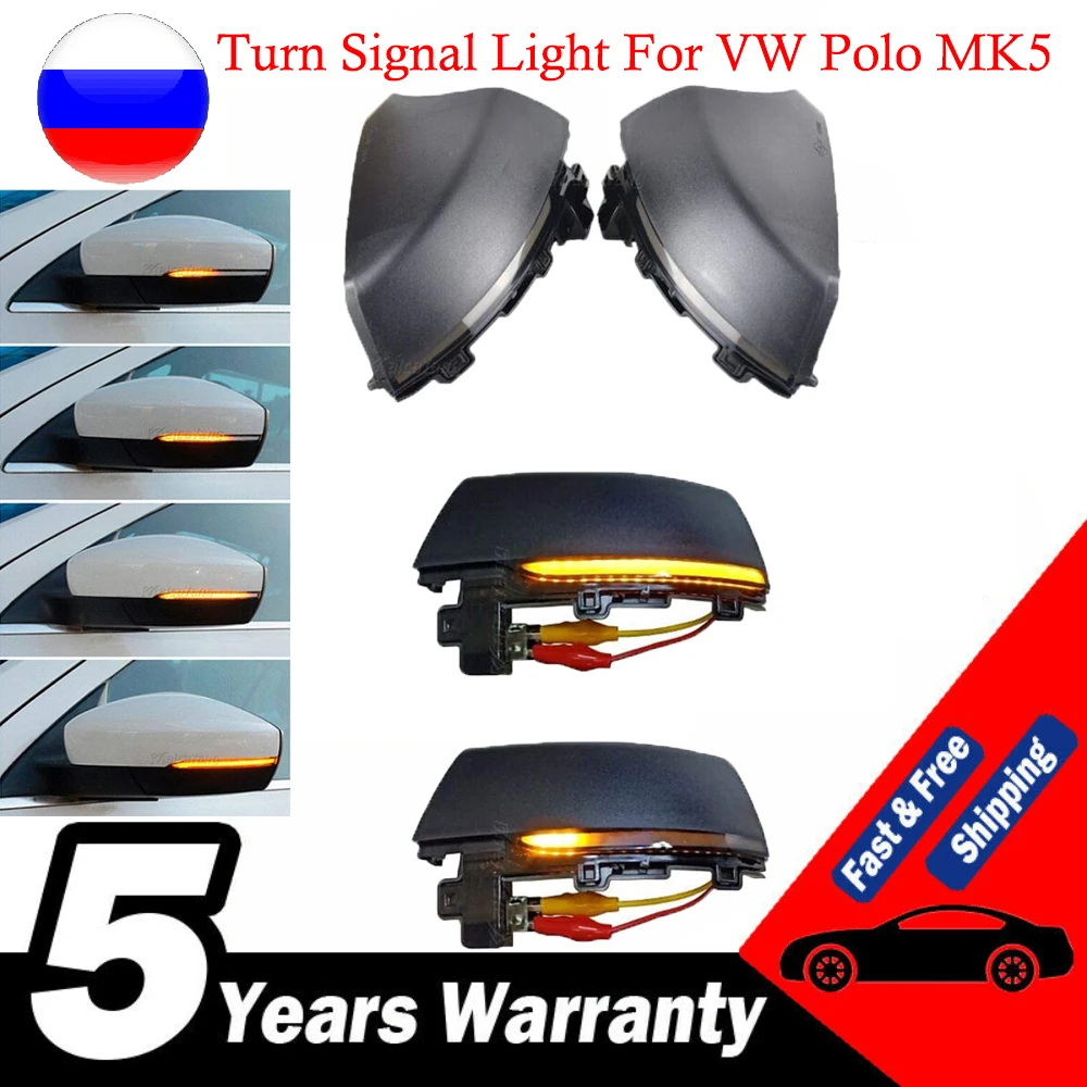 

Car LED Dynamic Turn Signal Light Side Mirror Light Blinker Indicator For VW Polo MK5 Facelift 6C 2014-2017 6R 2009-2013