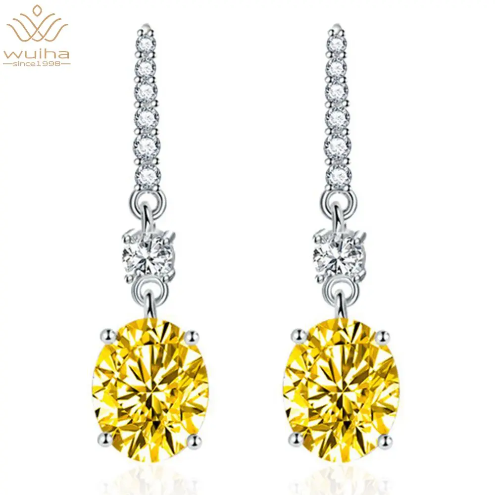 

WUIHA Sparkling 100% 925 Sterling Silver Citrine Aquamarine Created Moissanite Pink Gemstone Drop Earring for Women Fine Jewelry