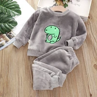 baby boy warm dinosuar clothing set winter cartoon pajamas outfit for girls pleuche sweater pants 2pcs kids suit 1 6y