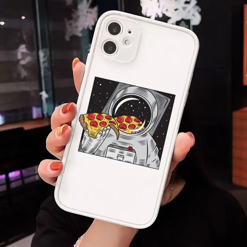 

ins pizza girl Phone Case For iPhone 12 11 Mini Pro XR XS Max 7 8 Plus X Matte transparent White Cover