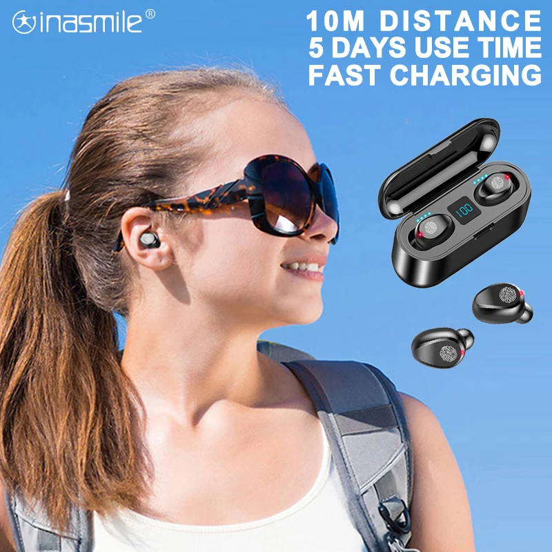 Наушники вкладыши TWS с F9 Беспроводной наушники 5 0 Bluetooth Hi Fi мини для занятий