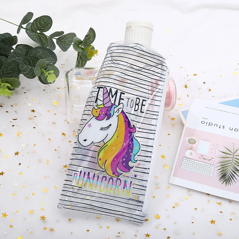 Прозрачный чехол для карандашей на молнии с единорогом из ПУ материала зубной