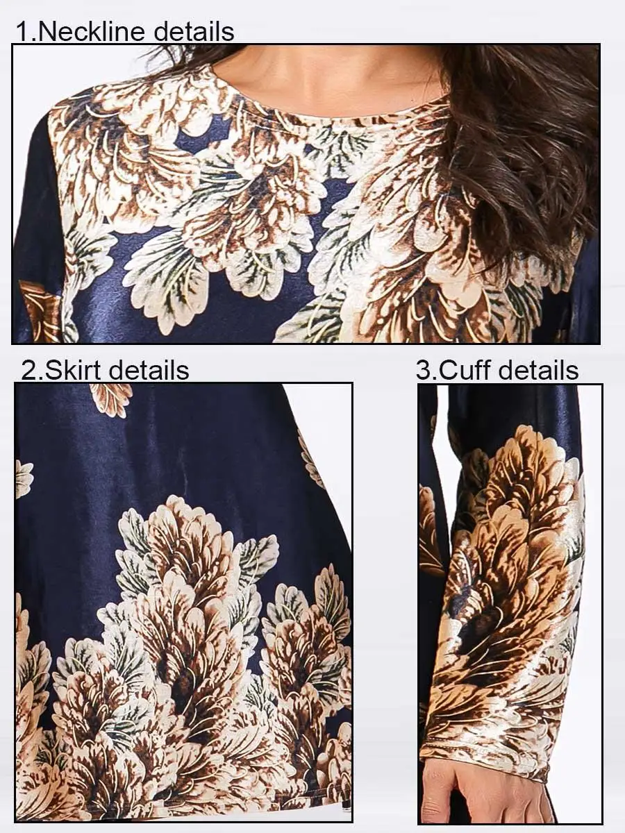 Dubai Abaya Velvet Long Sleeve Dress Muslim Women Maxi Party Gown Islamic Clothing Arab Jilbab Flower Printed Caftan Kaftan |