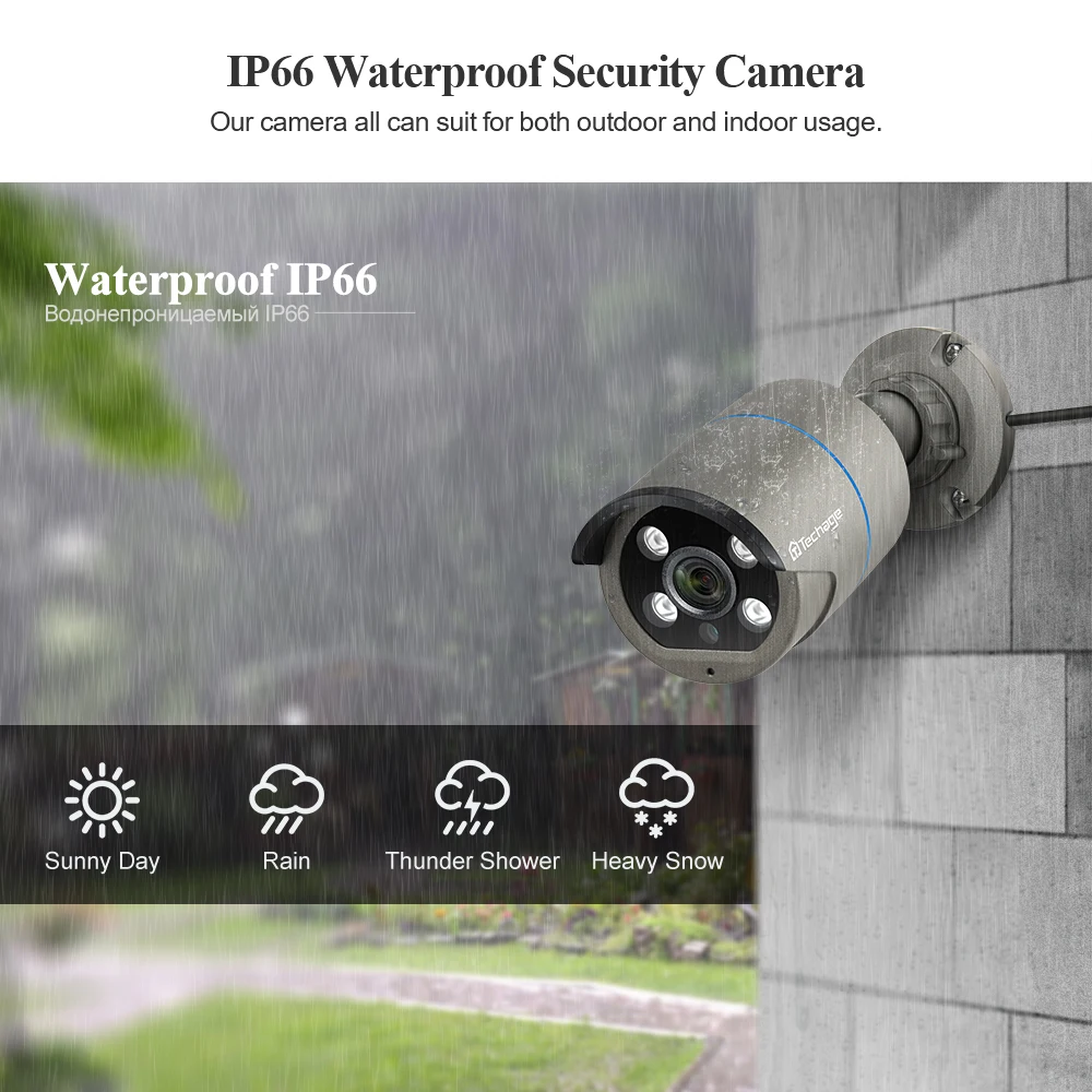 Techage 3MP 48V POE IP Камера видеонаблюдения Камеры Скрытого двухканальную аудиосвязь IP66