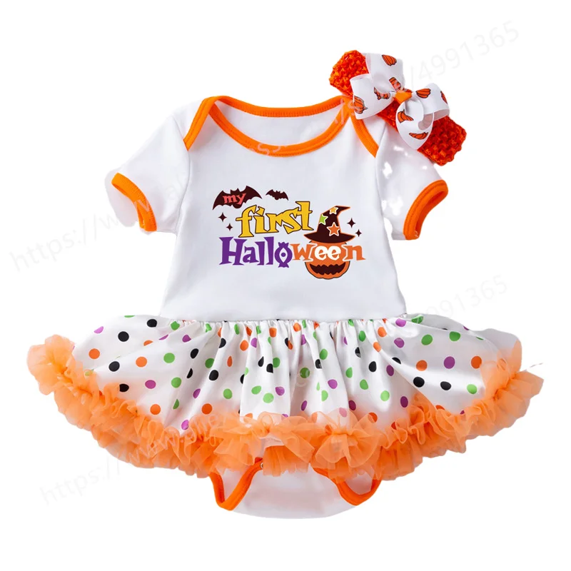 

1st Halloween Pumpkin Bodysuit Tutu Baby Dress Halloween Costume Outfit Short Sleeve Tulle Skirt Romper Set