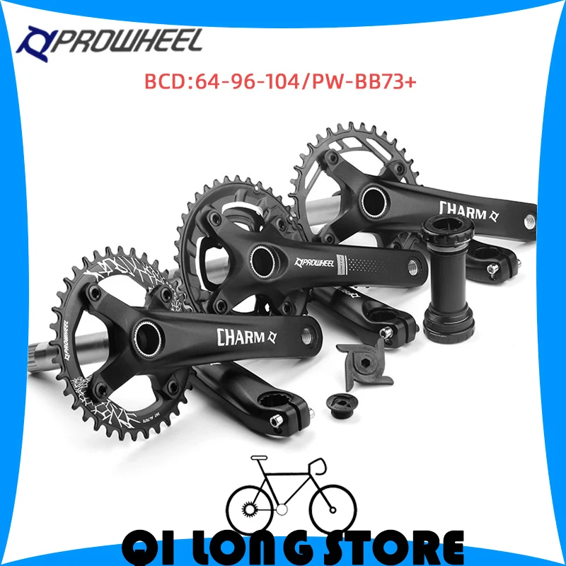 PROWHEEL MTB Crankset 104/96/64BCD 40T-30T-22T 38T-28T 36T Aluminum alloy Steel 170mm Hollow Tooth Plate Crank set with PW-BB73+