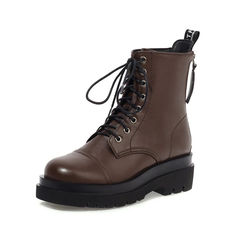 

ANNYMOLI High Heel Woman Boots Platform Thick Heel Ankle Boots Lace Up Short Boots Zip Ladies Shoes Autumn Winter Brown Size 42
