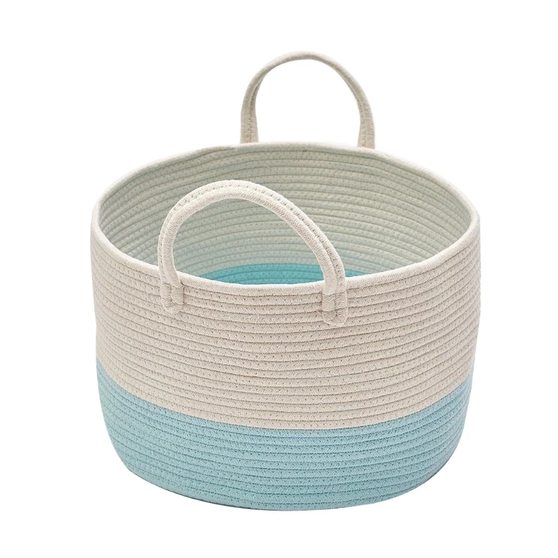 

448B Woven Cotton Rope Storage Basket Laundry Hamper with Handle Toy Organizer Bin