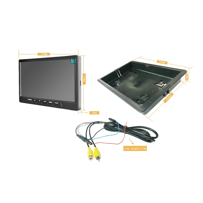 

7 Inch Tft Lcd Monitor Hd Color Car Rear View Monitor 2 Channel Video Input Auto Parts