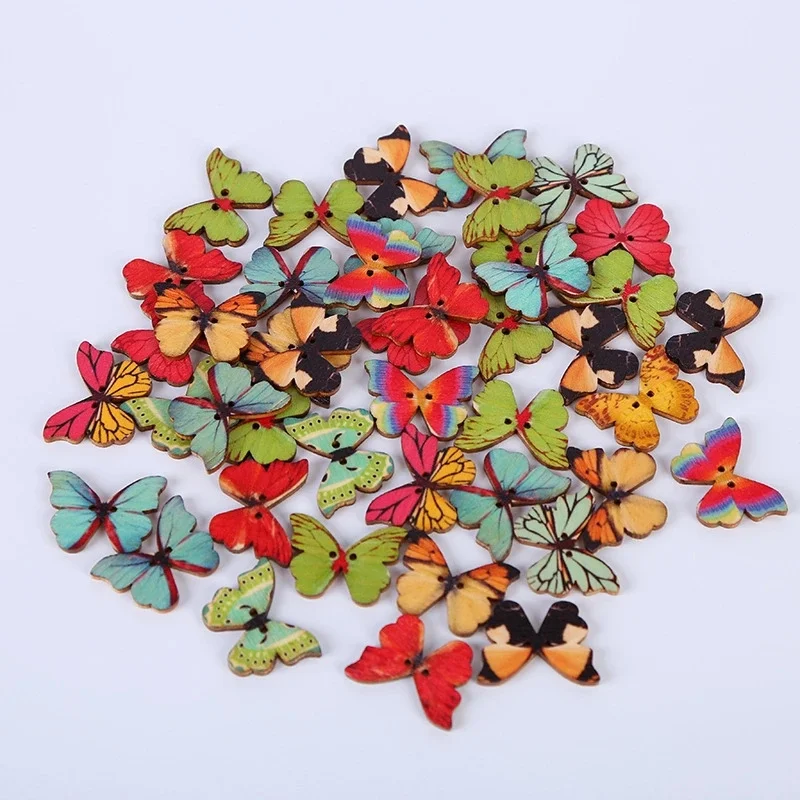 

50/100PCS Mixed 2 Holes Vintage Butterfly Shape Wooden Decorative Buttons Suitable For Clothes DIY Handmade Scrapbooking Craft