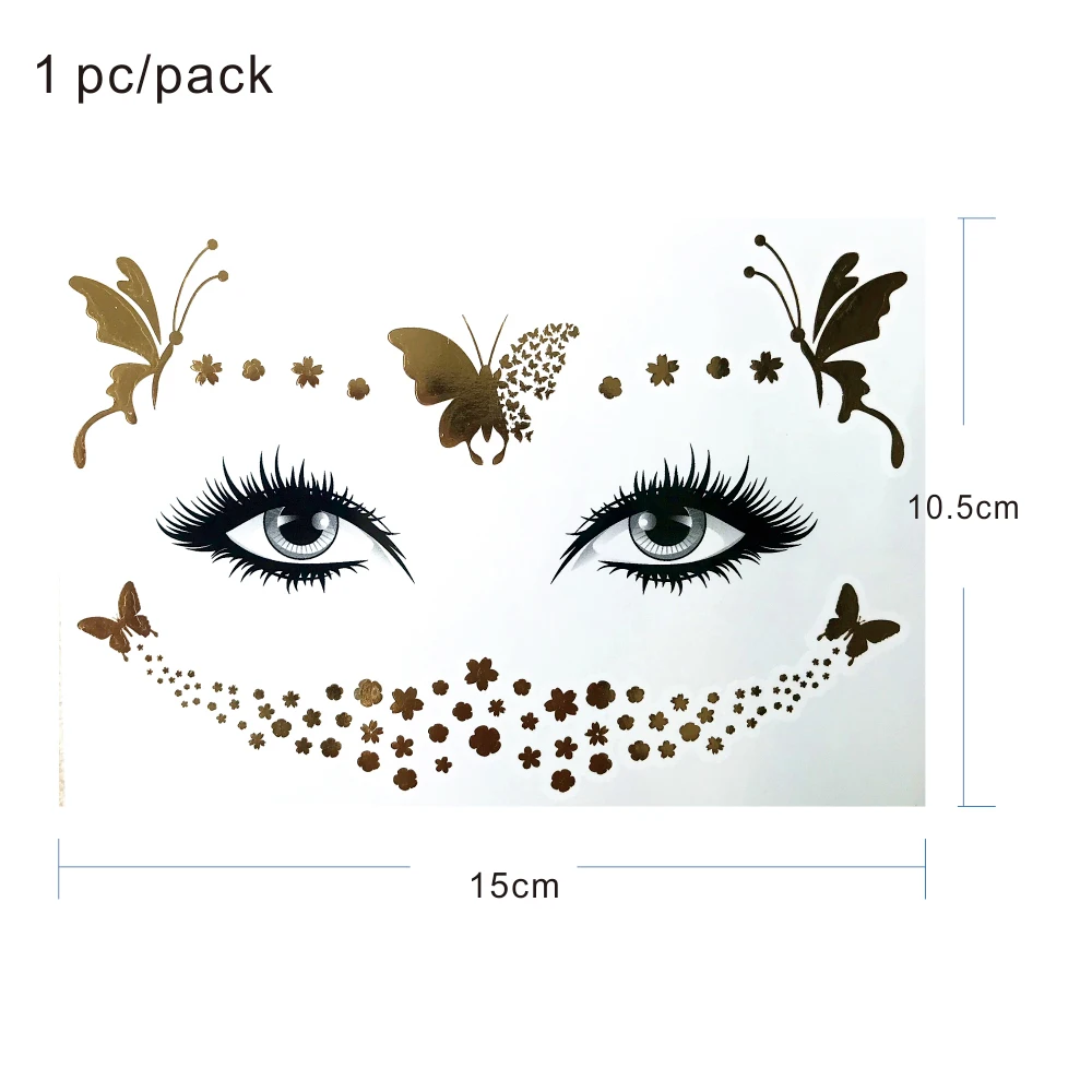 FT0027 Фольга Золотая Бабочка танец разбросанные веснушки макияж Татуировка