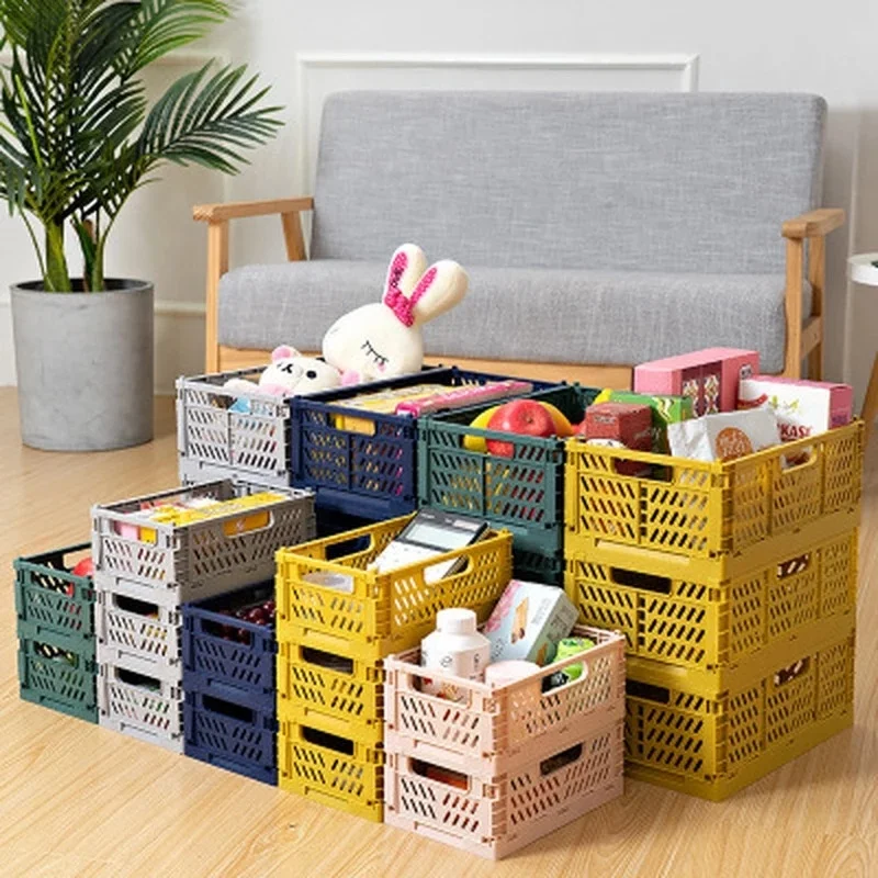 

Foldable Storage Basket Crate Plastic Collapsible Storage Box Desktop Cosmetic Container Holder Sundries Capacity Organizer