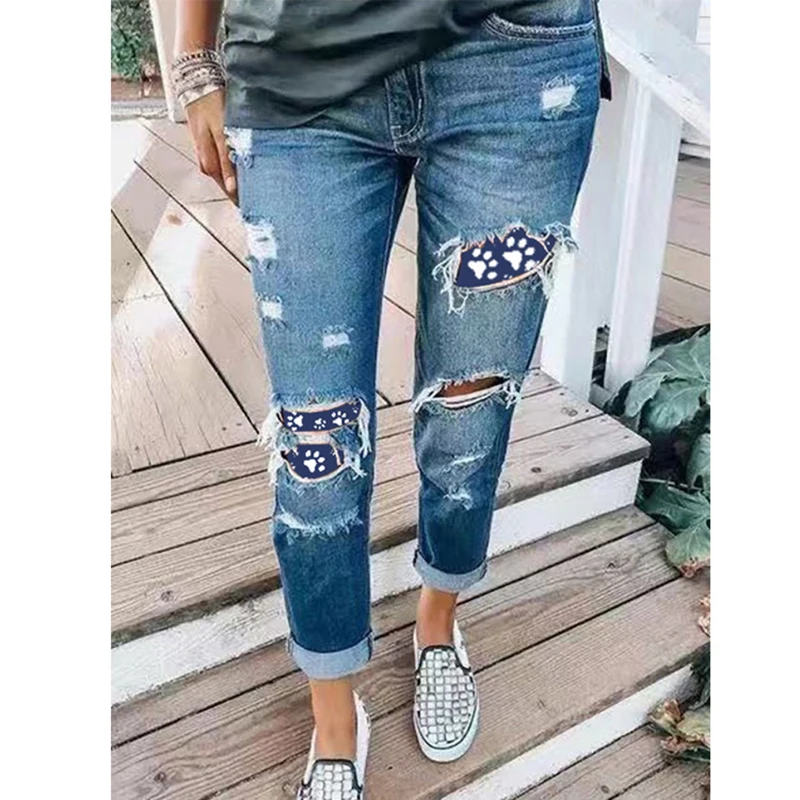 

Women's Jeans Ripped Patch Color Slim Jeans Women's Trousers High Waist Jeans Loose Street Style Jeans 2021