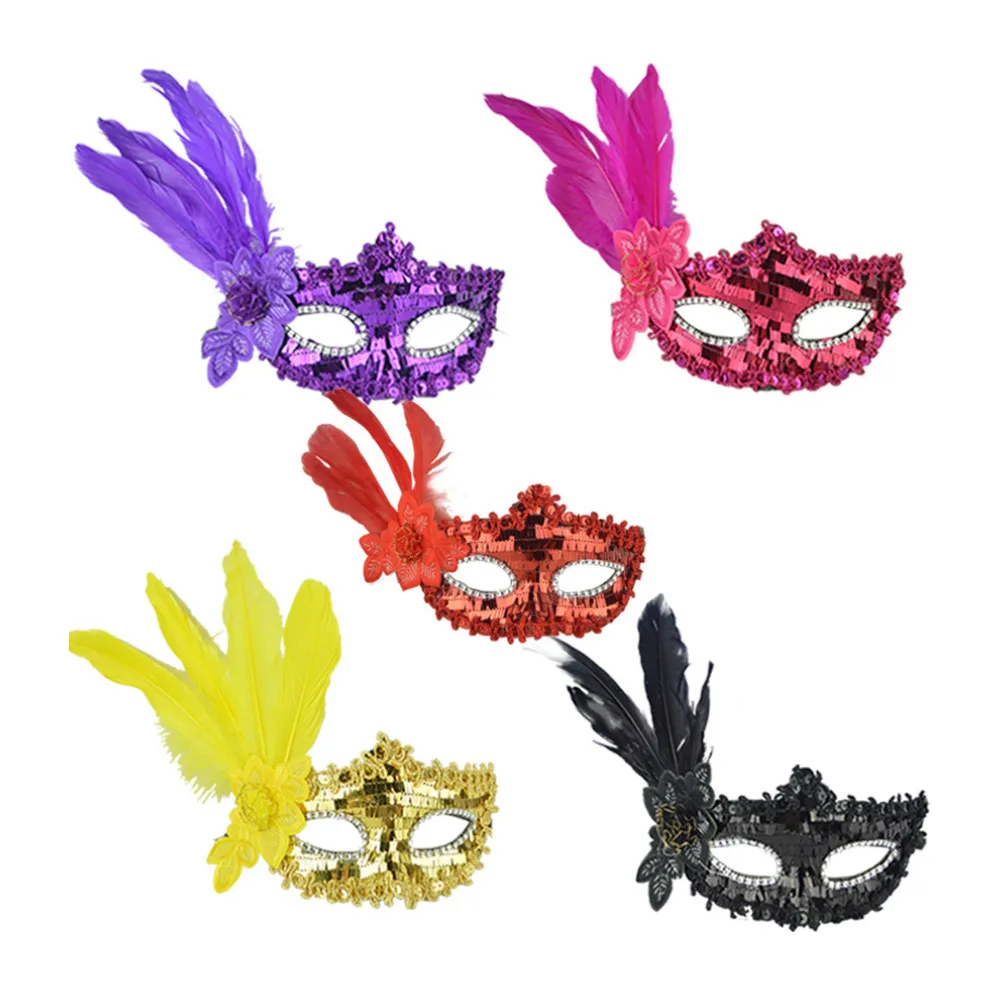 Маска на Хэллоуин сексуальная элегантная с перьями блестками маска для