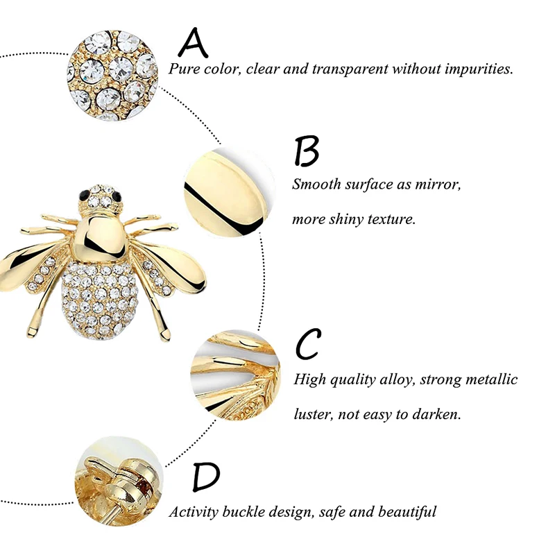 Женская Блестящая Реалистичная брошь в форме пчелы из сплава для свадебного