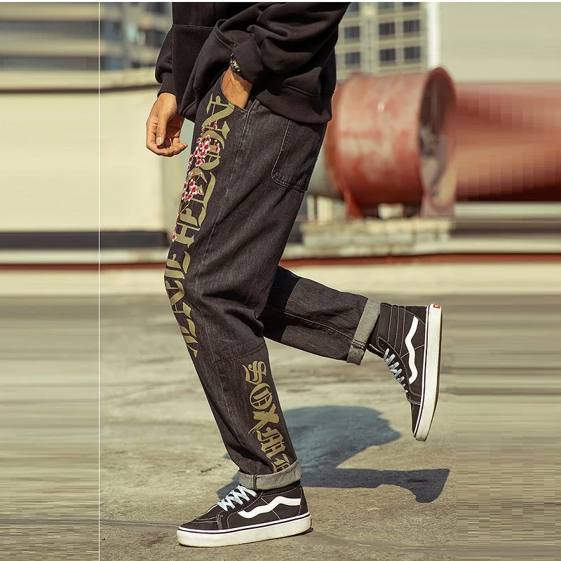 Japanese Fashion Embroidered Straight-leg Jeans Large Size Loose Casual Trousers Spring and Autumn All-match Tide Brand Pants