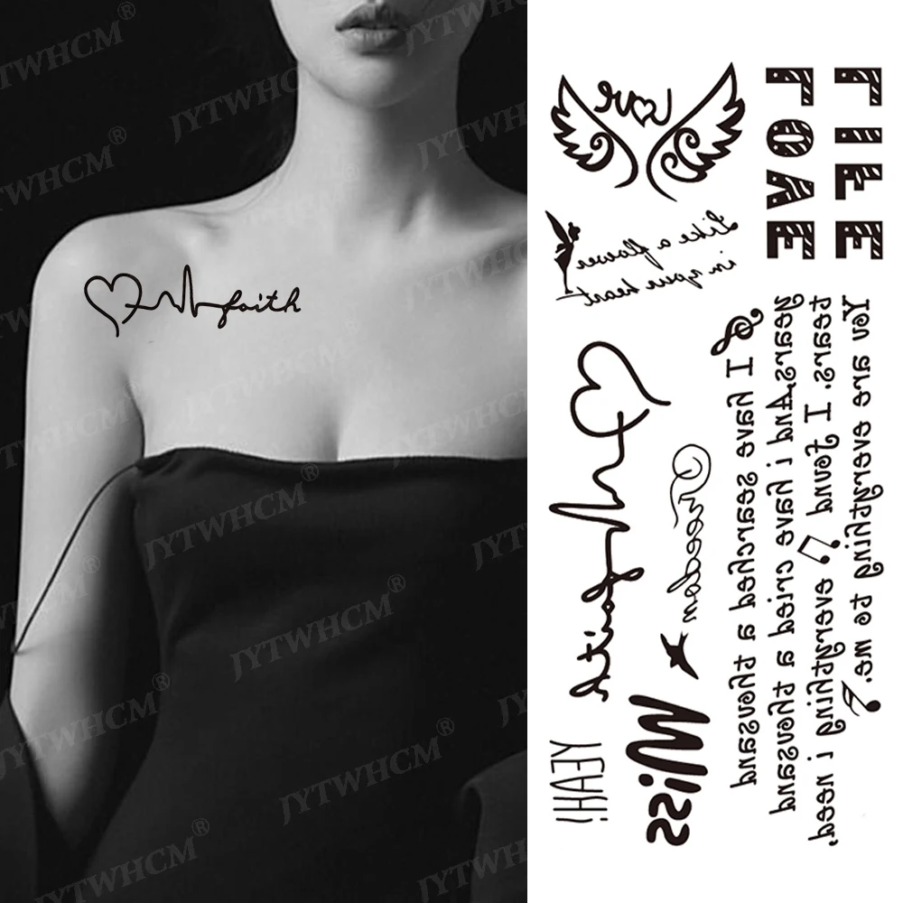 

Temporary Waterproof Tattoo Sticker Fresh Minimalist Small Tatto Girls Angel Word Butterfly Heart Tatto For Women Fake Tatoo Men