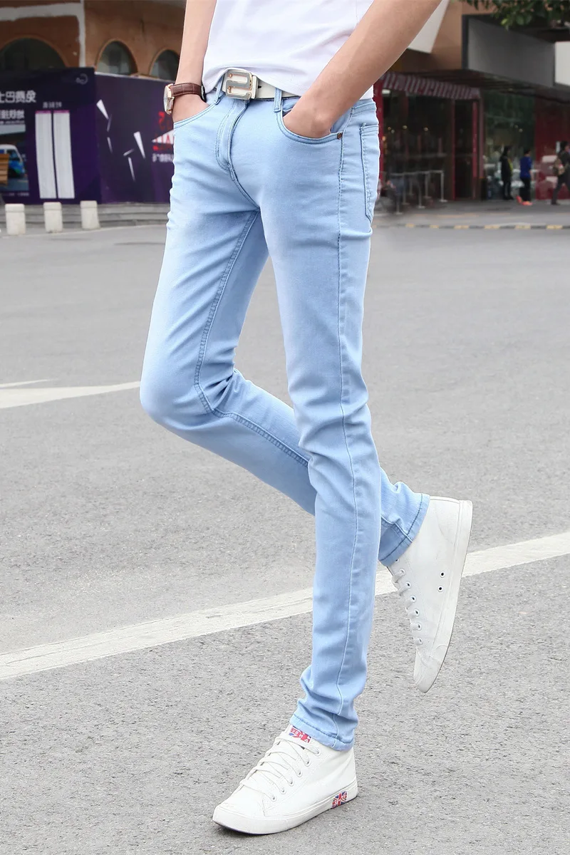 

Men's Elastic Force Color Jeans Fund Bound Feet Tight Thin Comfortable Waist Slim Stretch Denim Pants