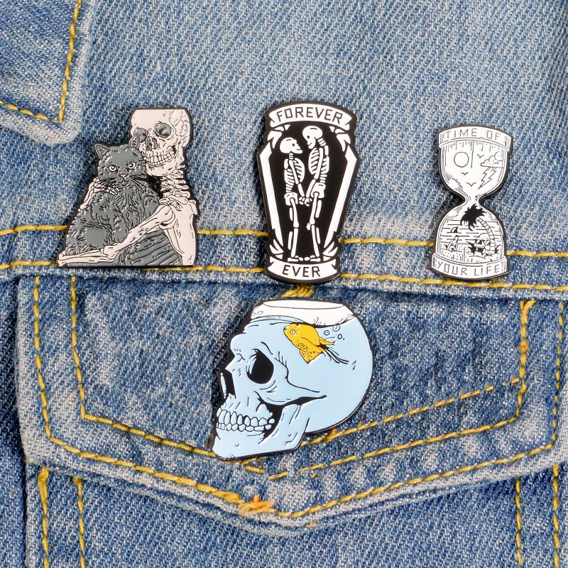 

Skull Skeleton Lapel Pins Sad Couple Forever Love Until Death Brooches Badges Bag Clothes Enamel Pins Jewelry Gifts For Lover