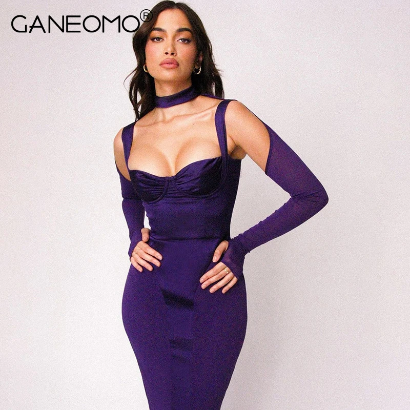 

Halter Bodycon Midi Dress Women's Festival Clothes Sexy Elegant Party Evening Stylish Cut Out Skinny Long Dresses Autumn Spring