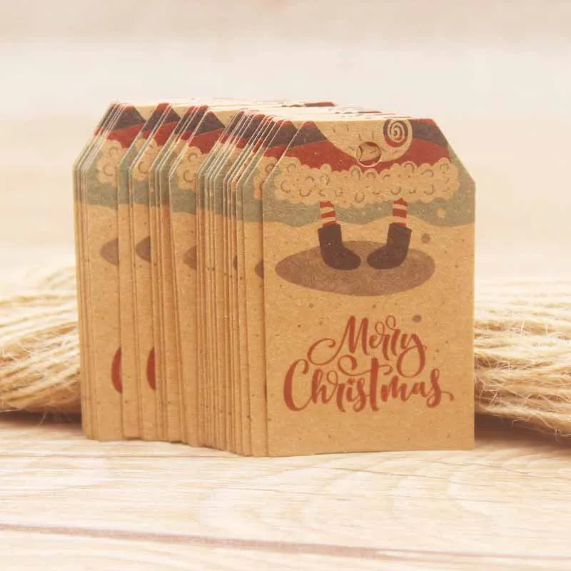 200tag with 200 string beautiful style merry christmas 5x3cm white /brown color one side print happy new year hang gift label | Дом и сад