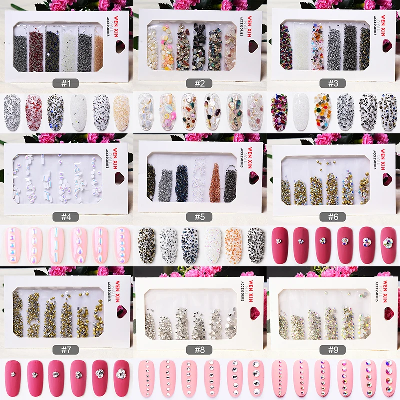 6 стилей/сумка 3D украшение для ногтей неровный жемчуг сверла горный хрусталь