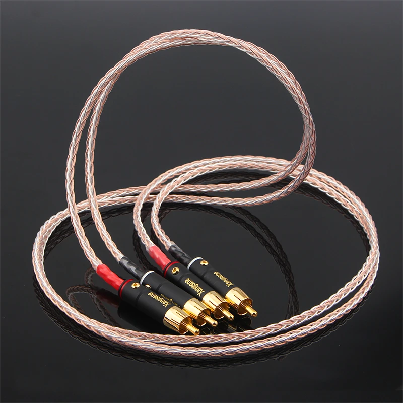 Hifi 8 жил OCC посеребренный RCA кабель высокого качества 2RCA штекер аудио