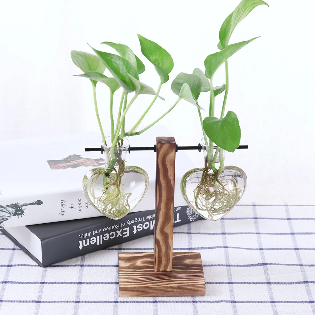 Винтажная деревянная подставка стеклянная гидропонная ваза для цветов