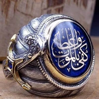 2022 trend fashion jewelry vintage islamic rune ring for women superb female alloy sapphire blue ring jewelry gift on finger