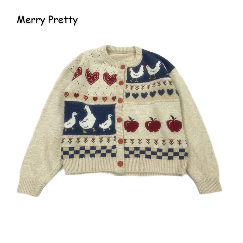 MERRY PRETTY женский кардиган с вышивкой мультяшной утки зимний теплый жаккардовый вязаный свитер с длинным рукавом вязаный Jumpoers