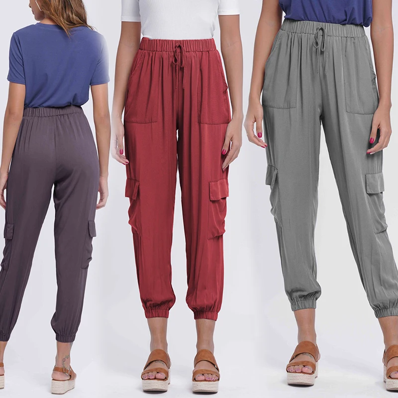 Брюки женские летние резинка на талии карманы брюк Jogger String Cargo Большие размеры женские брюки