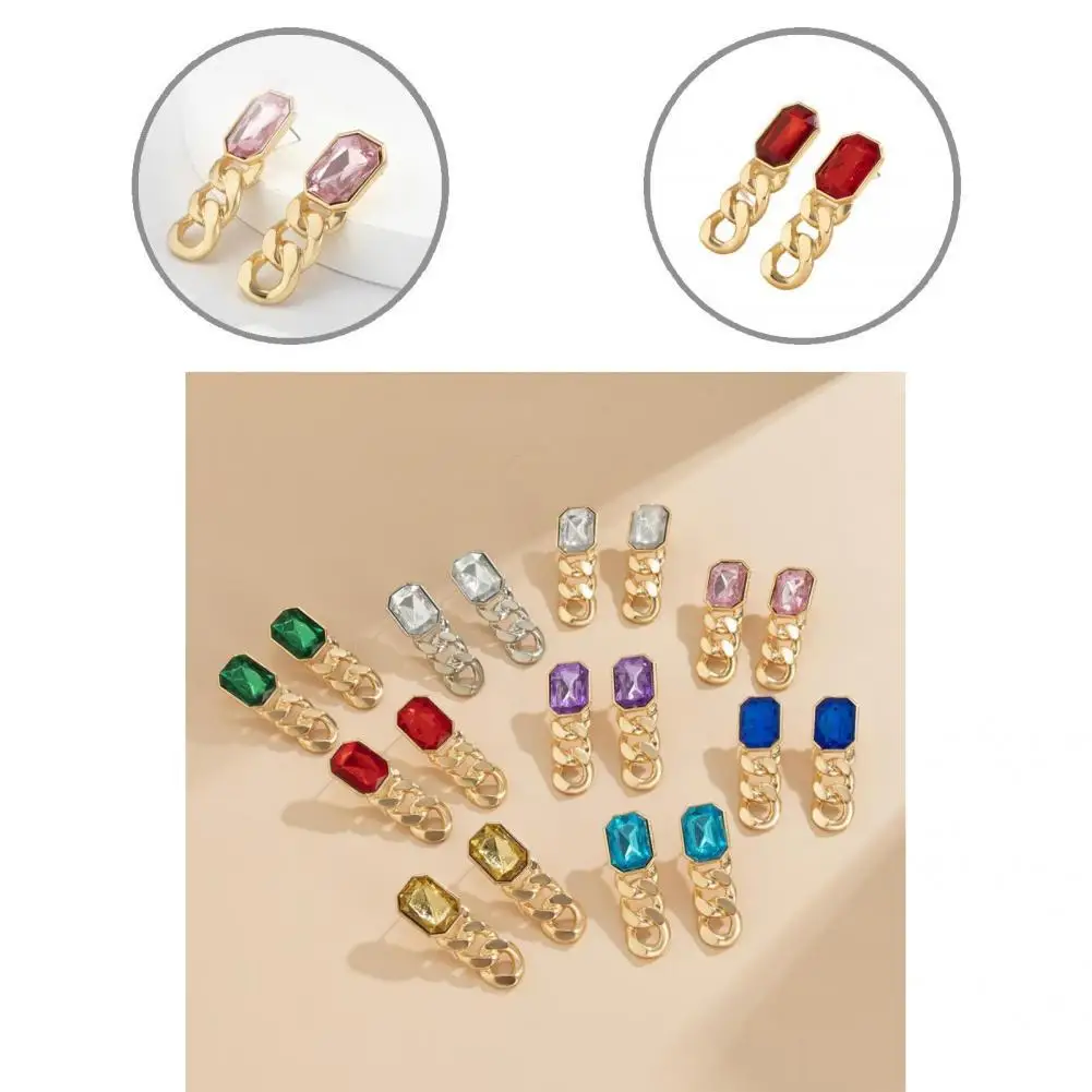 

1 Pair Stud Earrings Chic Square Shape Geometric Faux Gemstone Drop Earrings for Daily Dangle Earrings Women Earrings