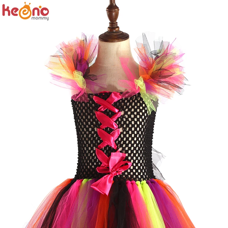 Vestido de tut&uacute; de arco&iacute;ris para ni&ntilde;a y bruja malvada, disfraz para ni&ntilde;os de Halloween, Carnaval, Cosplay, fiesta, vestido de baile elegante para desfile-4