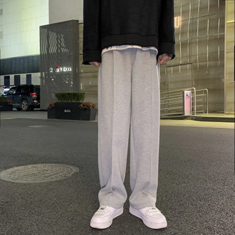 

Black Solid Color Straight Pants Korean Man Loose Ankle-Length Streetwear Woman Spring Casual Pants