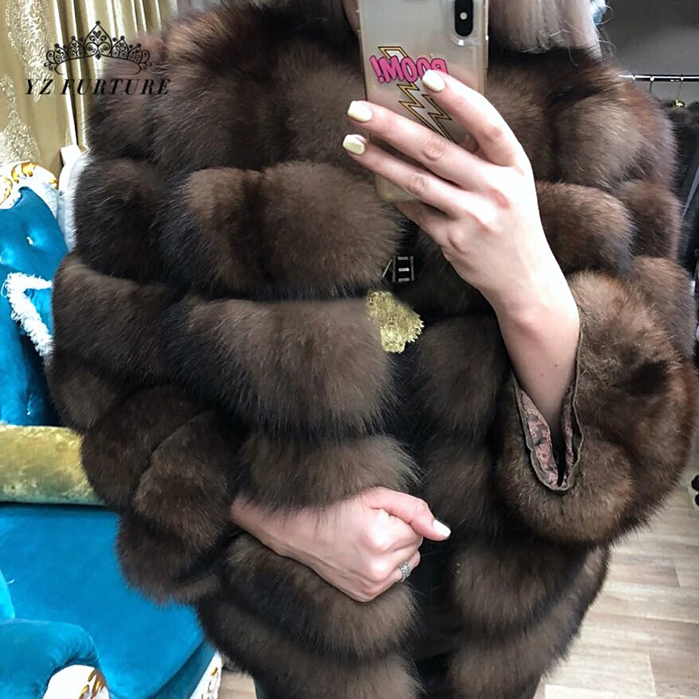 Женское новое пальто из натурального Лисьего меха Женское зимнее плотное пальто из настоящего меха лисица Меховая куртка Верхняя одежда женские со стоячим воротником жакет из меха