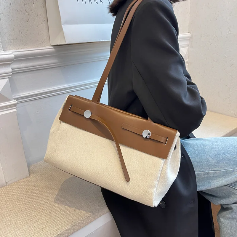 

2022 Hot Large Canvas tote bags for women Simple Fashion Big Female bag Pannelled Casual ladies hand bags Brand New Woman bags